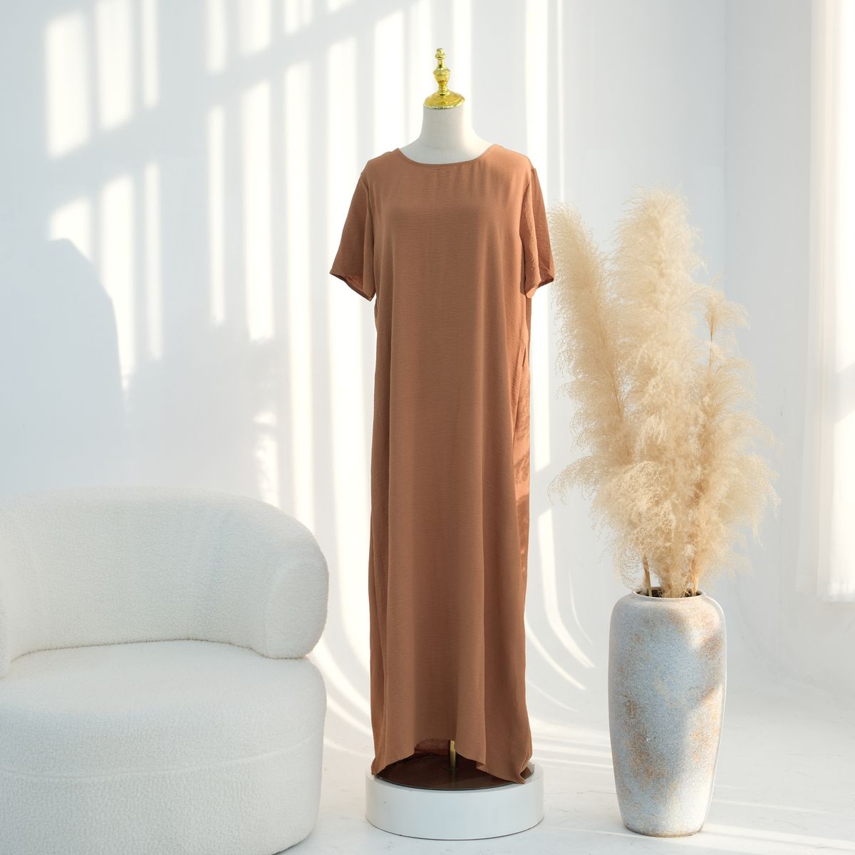 Modest Abaya Dress Elegant 3D-Printed Maxi Dress – Flowy A-Line Dress With Princess Sleeves_ecoleips.com