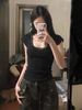 2026 Y2k Lace Patchwork Crop Top Aesthetic Streetwear Harajuku Women Vintage U Neck T-shirt Bow Bottoming Grunge Black Basic Tee_ecoleips.com