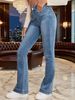 Gray Stretch Womens Flared Jeans Seam Detail Simple Design Versatile Slimming Bootcut Trousers Women's Pants Pants Jeans_ecoleips.com