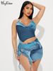 Hugcitar 2024 Scenery Print Halter Backless Hollow Out Ruffles Slit Sexy Slim Mini Dress Summer Fashion Beach Vacation Outfit_ecoleips.com