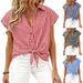 Classic Plaid Button-Down Shirt For Women, Relaxed Fit Short Sleeve Top For Casual Summer Style_ecoleips.com