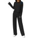 Women's Clothing New Knitted Long Sleeved Suit For Women With Hooded Sweatshirt And Loose Trousers Street Style Home Two Piece Suit_ecoleips.com
