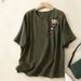 Women's Clothing Cotton Short Sleeved T Shirt For Women In Summer, Thin Ethnic Style Embroidered Round Neck Top, Loose Pullover, Retro And Slim_ecoleips.com