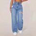European And American Women's Washed Denim Pants With Holes_ecoleips.com