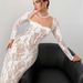 Elegant Long Sleeve Lace Trim Square Neck Back Zipper A-Line Maxi Dress With Side Slit Fashion Trends_ecoleips.com