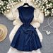 Summer Denim Dress – Bow-Tie Waist Wrap Mini Dress With Ruffled Hem (Breathable Polyester, S-XL)"_ecoleips.com