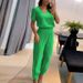 Women's Solid Color V Neck Short Sleeve Top And Jogger Pants Set Casual Comfortable Outfit_ecoleips.com