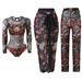 One Piece Swimsuit For Women With Mesh Pants Sun Protective Long Sleeved Three Piece Set Style Vacation Sexy_ecoleips.com