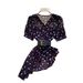 Women's French Style Green Polka Dot V Neck Shirt Korean Summer Short Sleeved Fitted Waist Tie Top Slimming Stylish_ecoleips.com