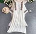 Women's Ethnic Style Retro Flared Sleeve Dress Summer Embroidered Single Breasted Round Neck Loose Long Dress_ecoleips.com