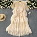 Women's Clothing Cool Style Dress Heavy Lace Patchwork Receiving Waist Strap Temperament Long Swing Holiday Dress_ecoleips.com