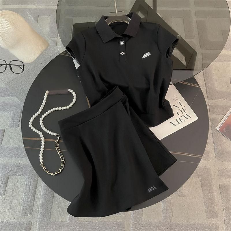 Women's Clothing Fashionable And Stylish Casual Skirt Suit Short Sleeves High Waist And Slimming Two Piece Suit_ecoleips.com