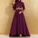 Elegant Winter Floral Embroidered High Waist A-Line Long Sleeve Maxi Dress For Women - Chiffon Fabric With Stretchy Comfort_ecoleips.com