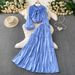 Elegant 3d Floral Blouse & High-Waist Skirt Set – Romantic Lantern Sleeves & Feminine A-Line Midi Skirt (One Size, 15 Colors)_ecoleips.com