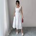 Women's Clothing Elegant White Openwork Slip Dress Style Square Neck Tea Dress With Slimming Waist And Tie Neck For Women_ecoleips.com