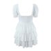 Women Elegant French Puff Sleeve Tiered Cake Dress High Waist Slim Fit Flared A‑Line Dress_ecoleips.com