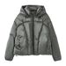 Women's Clothing Puffer Jacket With Metallic Finish - Lightweight Quilted Coat, Duck Down Filling, Streetwear Style, Loose Fit, Zip Closure_ecoleips.com