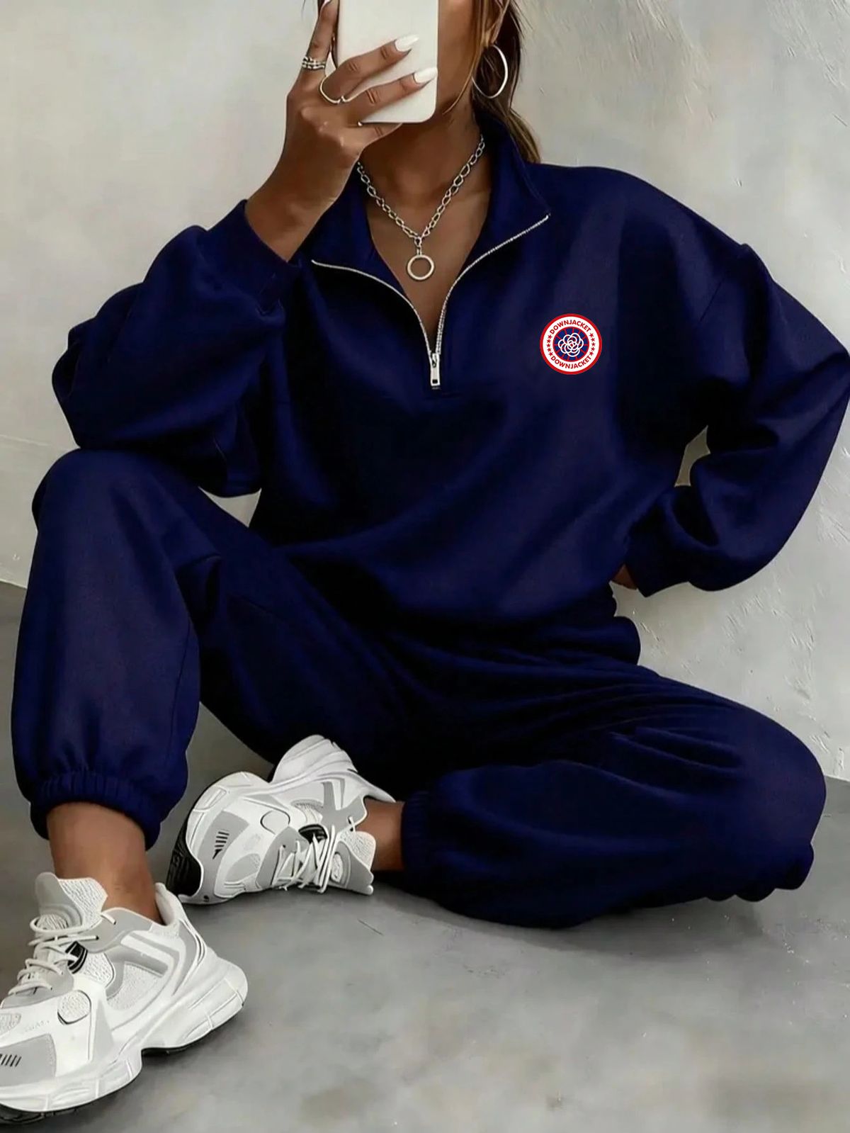 Women's Quarter Zipper Stand Collar Sweatshirt And Jogger Pants Set Casual Comfortable Two-Piece Outfit In Various Colors_ecoleips.com