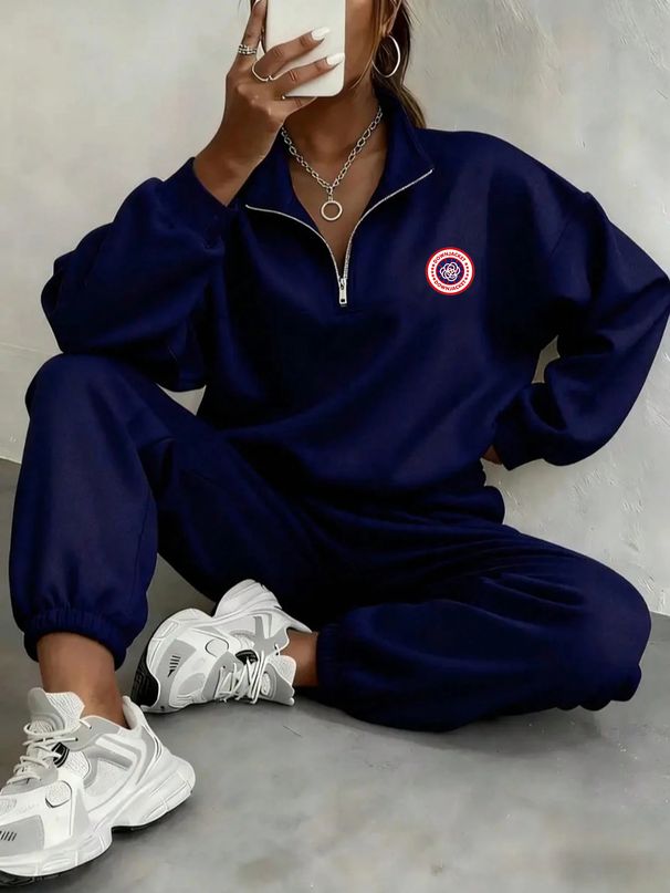 Women's Quarter Zipper Stand Collar Sweatshirt And Jogger Pants Set Casual Comfortable Two-Piece Outfit In Various Colors_ecoleips.com