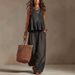 Women's Clothing Summer Women's Ruffle Sleeveless Wide Leg Suit Casual Cotton Linen Blend Style Fashion For Formal & Casual For Women_ecoleips.com