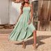 Women's Spaghetti Strap Summer Ruched Layered Bohemian Sleeveless Long Beach Dress_ecoleips.com