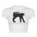 Summer New Trendy Slim Fit Versatile Black Cat Print Short T-Shirt For Women_ecoleips.com