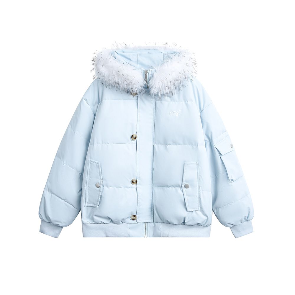 girl Girl CATTEE American Retro 90 White Duck Collared Hooded Down Jacket For Men And Women Winter Cold-Proof Warm Short Coat_ecoleips.com