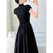 Elegant Black For Women Summer New Niche Design French Hepburn Style Waist-Cinching Slimming Long Dress_ecoleips.com