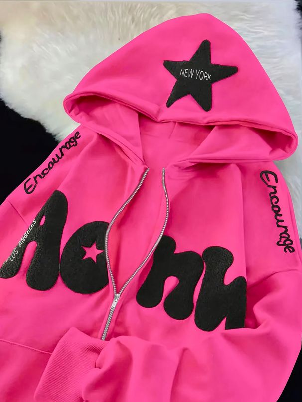 Women's Half-Zip Hoodie - Oversized Pullover Sweatshirt With Hood, Long Sleeve Casual Streetwear For Fall & Winter (Rose Red/White)_ecoleips.com
