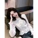 White Jacquard Shirt For Women, Spring, Light Luxury, High-end, Unique, Beautiful, French-style, Waist-cinched,_ecoleips.com