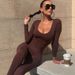 Voya Women's European And American Hot Girl Design Irregular Low-Cut Sexy Long-Sleeve Elegant Top Fashion Solid Color Jumpsuit_ecoleips.com