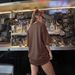 Women's Casual Brown T-Shirt round Neck Short Sleeve Loose Print Sporty Simple Top_ecoleips.com