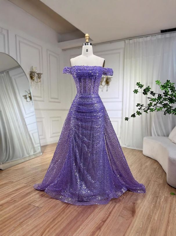 Women's Clothing One Shoulder Fishtail Long Skirt Light Luxury Temperament Host Beaded Sequin Dress_ecoleips.com