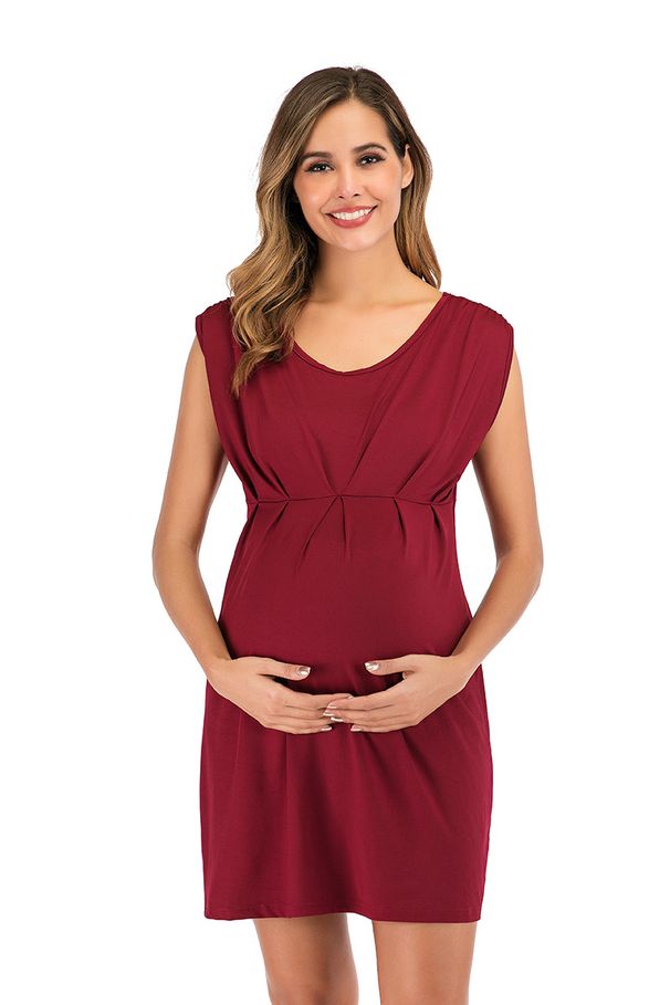 European And American Vest Skirt Explosive Solid Color Maternity Clothing Cross-border Foreign Trade Knitted Round Neck Sleeveless Maternity Dress_ecoleips.com