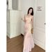 Floral Slim Fit Camisole Dress Exudes Slimming Vibe With A Mesh Long Skirt_ecoleips.com