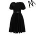 Women's Elegant Fitted Waist Round Neck Puff Sleeve Full Skirt Dress_ecoleips.com