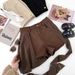 Women's High-Waisted Patchwork Ribbon Shorts Maillard Style Brown Slimming Casual Hot Pants for Autumn Winter Versatile_ecoleips.com