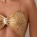 Women's Clothing Glossy Hollow Out One Piece Swimsuit With Gold Plated Round Buckle Decoration Suitable For All Seasons_ecoleips.com