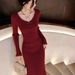 Guoguo's Red Knitted Dress For Women, 2025 Autumn Winter Model, Christmas And New Year Party, New Chinese-style Formal_ecoleips.com