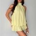 Women's Sexy Solid Color Halter Backless Belted Puff Mini Dress – Casual Resort Gown_ecoleips.com