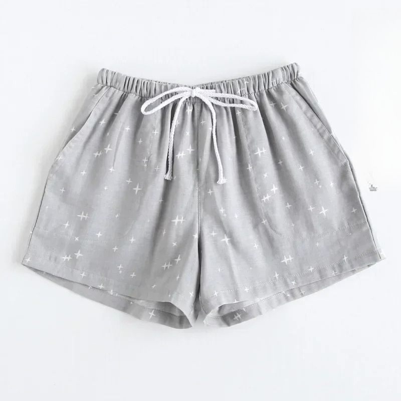 Summer Cotton Gauze Pajama Shorts Japanese Style Elastic Waist Casual Large Size Home Pants For Men And Women_ecoleips.com