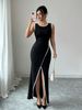Women's Clothing Women's Slim Fit Sleeveless Long Dress Style Black White Color Block Slit Design For Work For Formal & Casual For Women_ecoleips.com