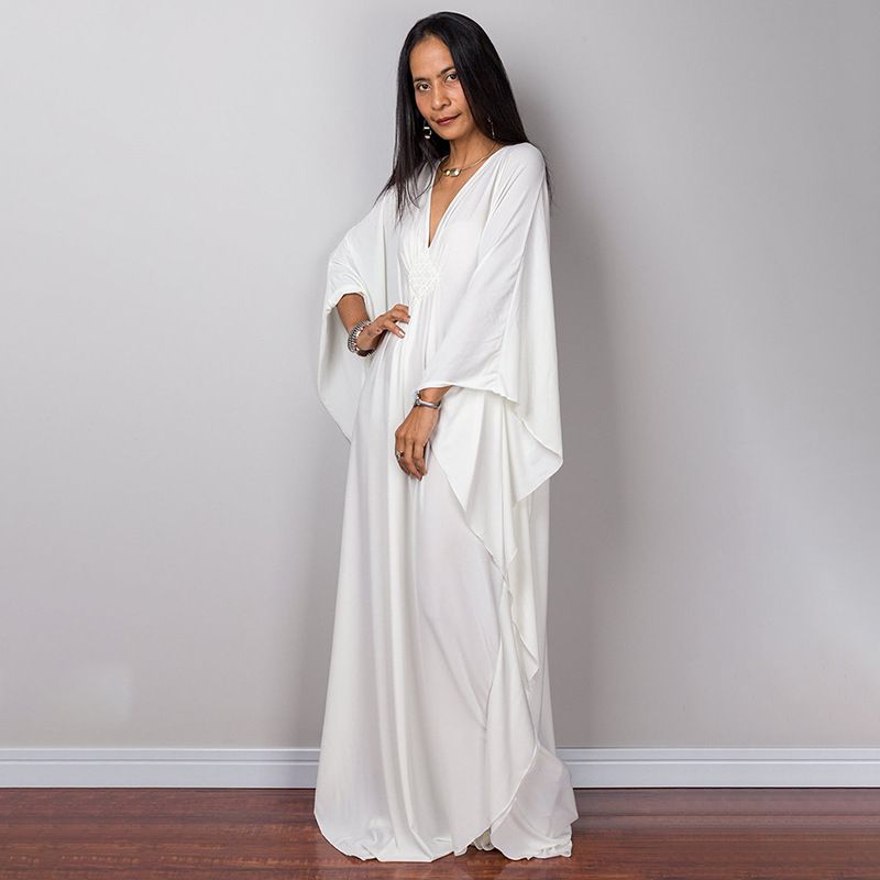 New European And American Style Solid Color Middle-woven Robe Beach Long Dress Loose Bikini Cover-up Swimsuit Sun_ecoleips.com