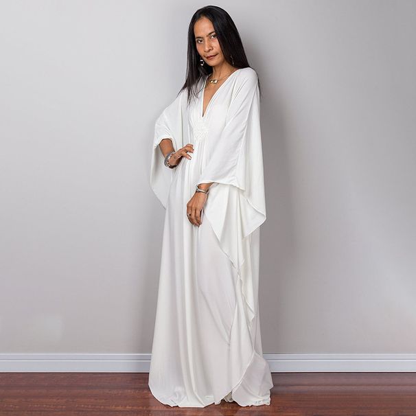 New European And American Style Solid Color Middle-woven Robe Beach Long Dress Loose Bikini Cover-up Swimsuit Sun_ecoleips.com