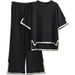 Women's European American Style Two Piece Set Color Blocking Split Short Sleeve Top High Waisted Slimming Wide Leg Pants_ecoleips.com
