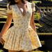 Floral Puff Sleeve Deep V Dress Sexy Retro Fashion Summer Dress for Women Elegant Resort Style Wholesale_ecoleips.com