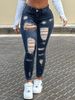 Cross-border Foreign Trade European And American Women's Jeans, Elastic Mid-waist, Ripped, Slim-fit, Washed Skinny Jeans_ecoleips.com