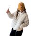 girl Girl 2025 Winter New Puff Cloud Feel Ribbed Jacket For Women Loose Warm Short Small Size 90 Down Coat_ecoleips.com