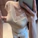 Women's Slim Fit Lace Trim V Neck Short Sleeve T-Shirt Knitted Base Top Thin Summer Inner Layer_ecoleips.com