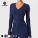 Caijue Women's Deep V Neck Yoga Jacket Long Sleeve Slim Fit Sports Top Double Zipper Short Running Fitness Fitness Jacket_ecoleips.com